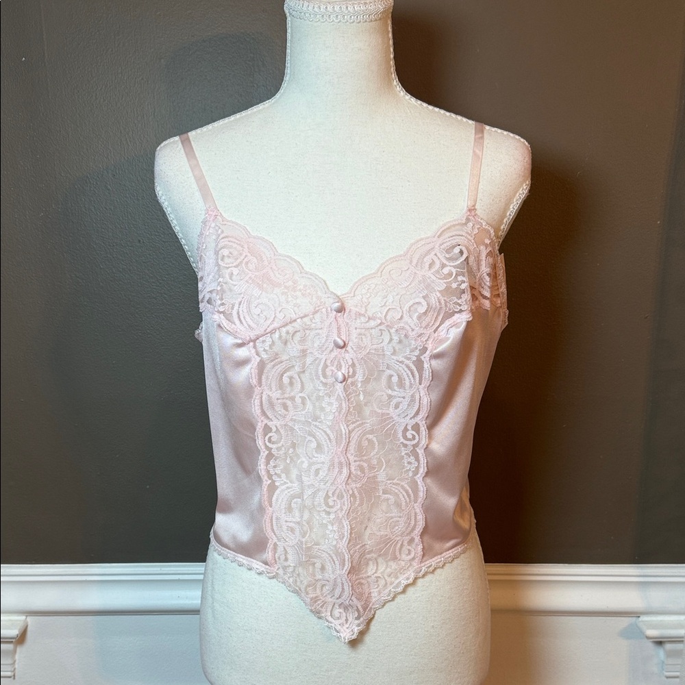 Vintage Lace‎ Satin Cami Pink Sheer Lingerie Top 90s Deadstock